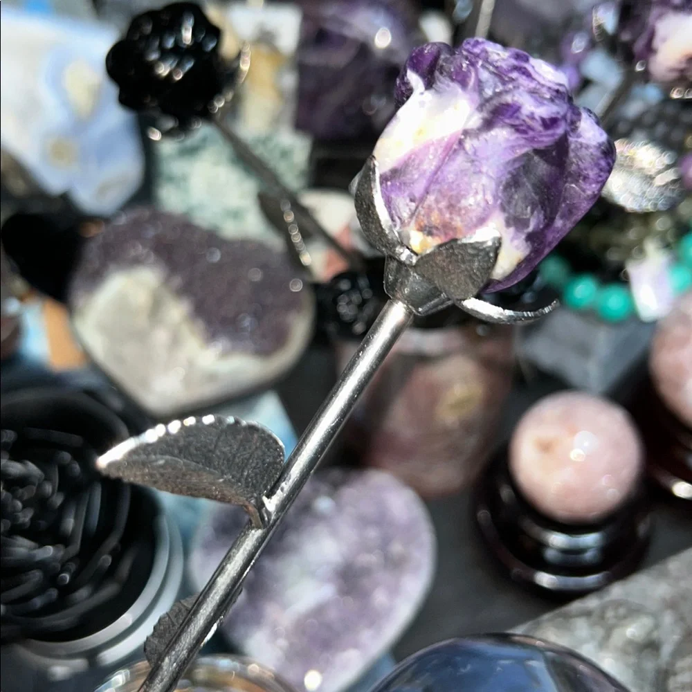 Fluorite root Rose Carvings w/Silver Stainless stem - Price for 1 🌹🌹 - Picture 6 of 11